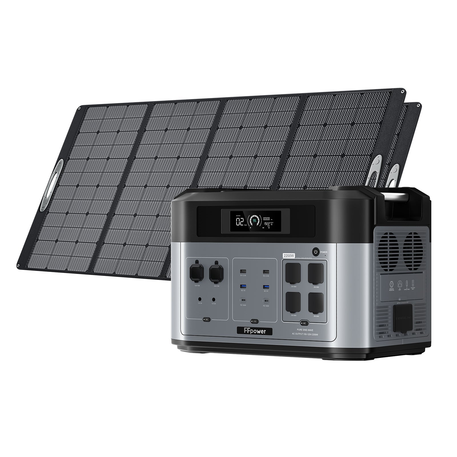 FFpower BP2000 with two 400W portable solar panels