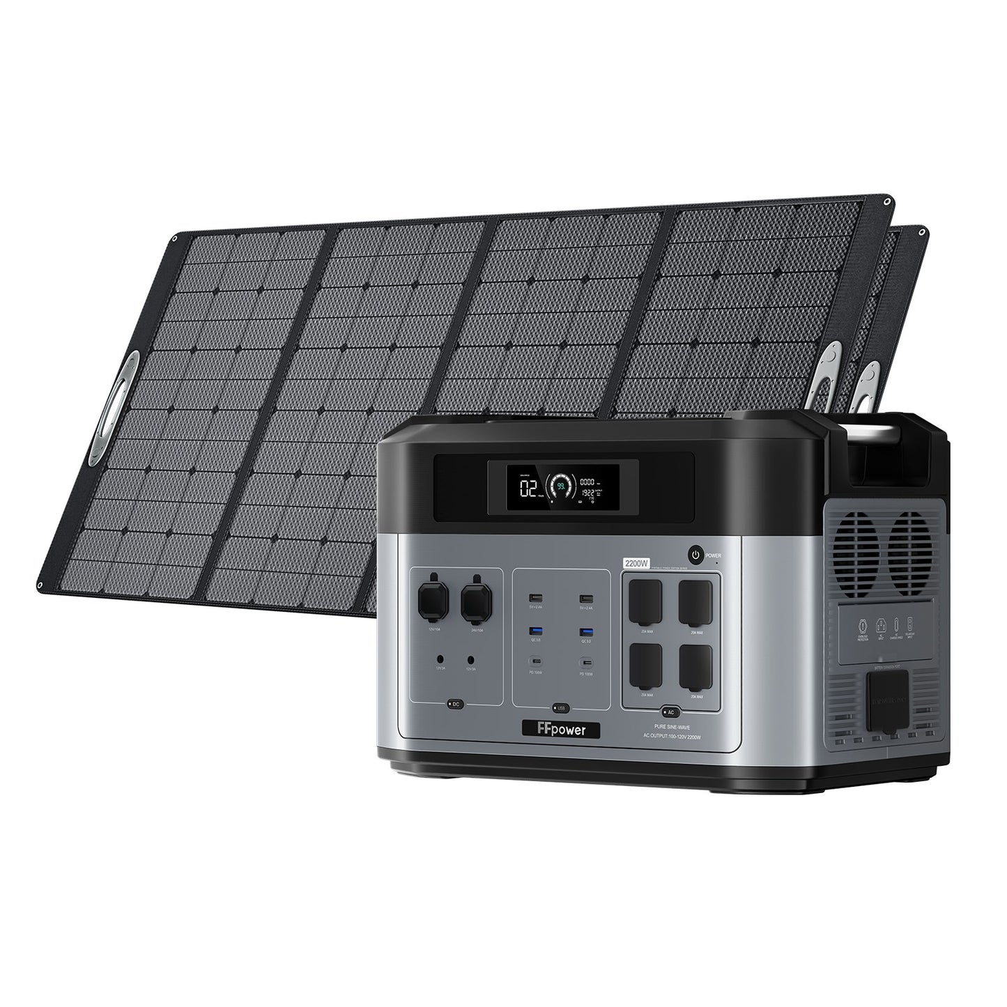 FFpower BP2000 with two 400W portable solar panels